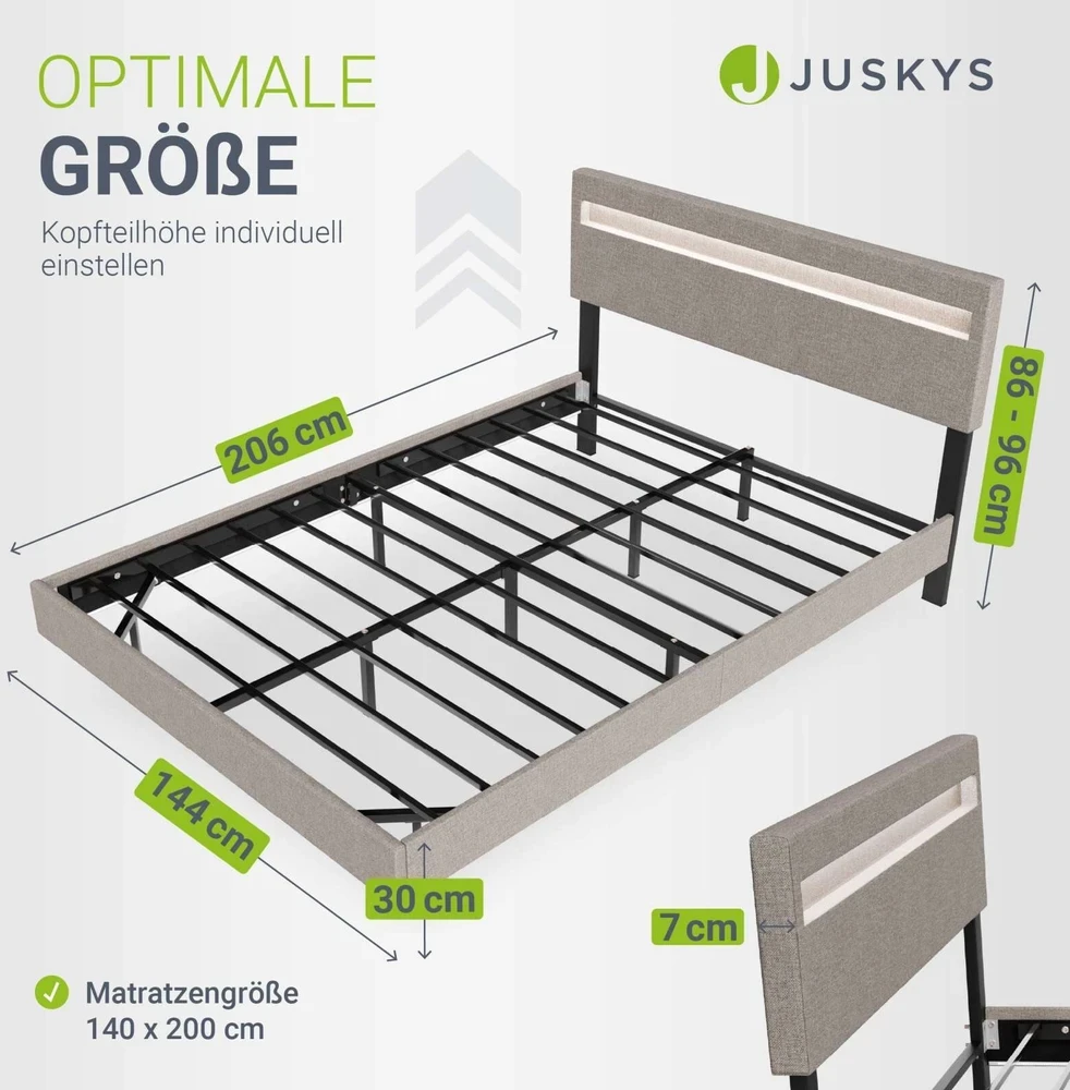 Juskys Plaukiojanti lova Lissabon 140x200 cm balta LED