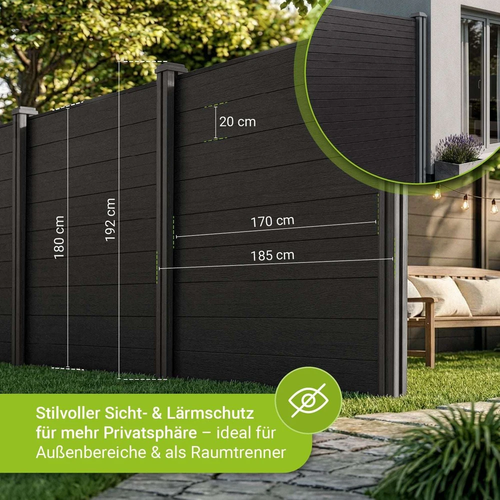 Juskys Privatumo tvora Homestar komplektas 5 panelės 170x2x180 cm antracito spalvos 6 stulpai pilki