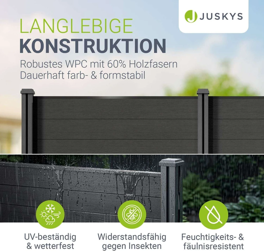 Juskys Privatumo tvora Homestar komplektas 5 panelės 170x2x180 cm antracito spalvos 6 stulpai pilki