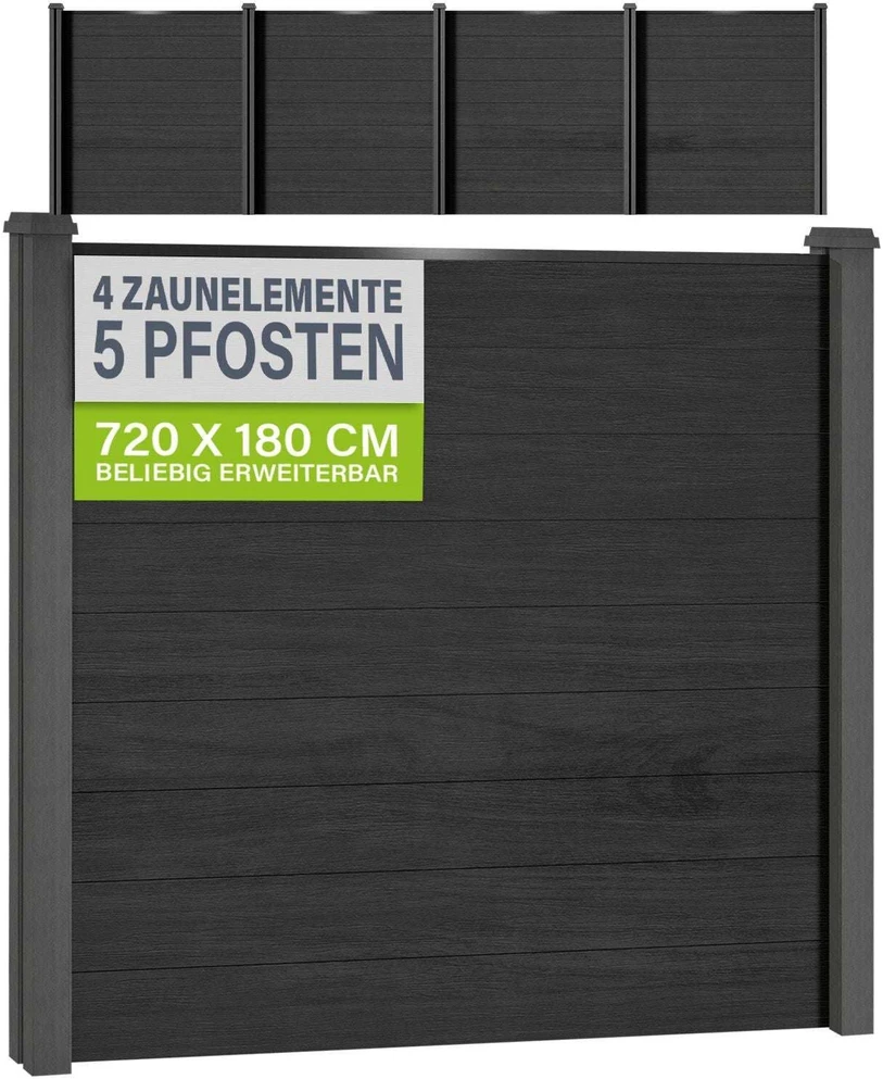 Juskys Privatumo tvora rinkinys 4 WPC plokštės 170x2x180 cm antracito spalvos 5 stulpai