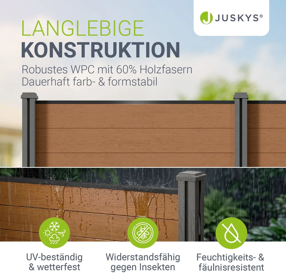 Juskys Privatumo tvora Rinkinys 9 skydai 170x2x180 cm Tikas 10 stulpų