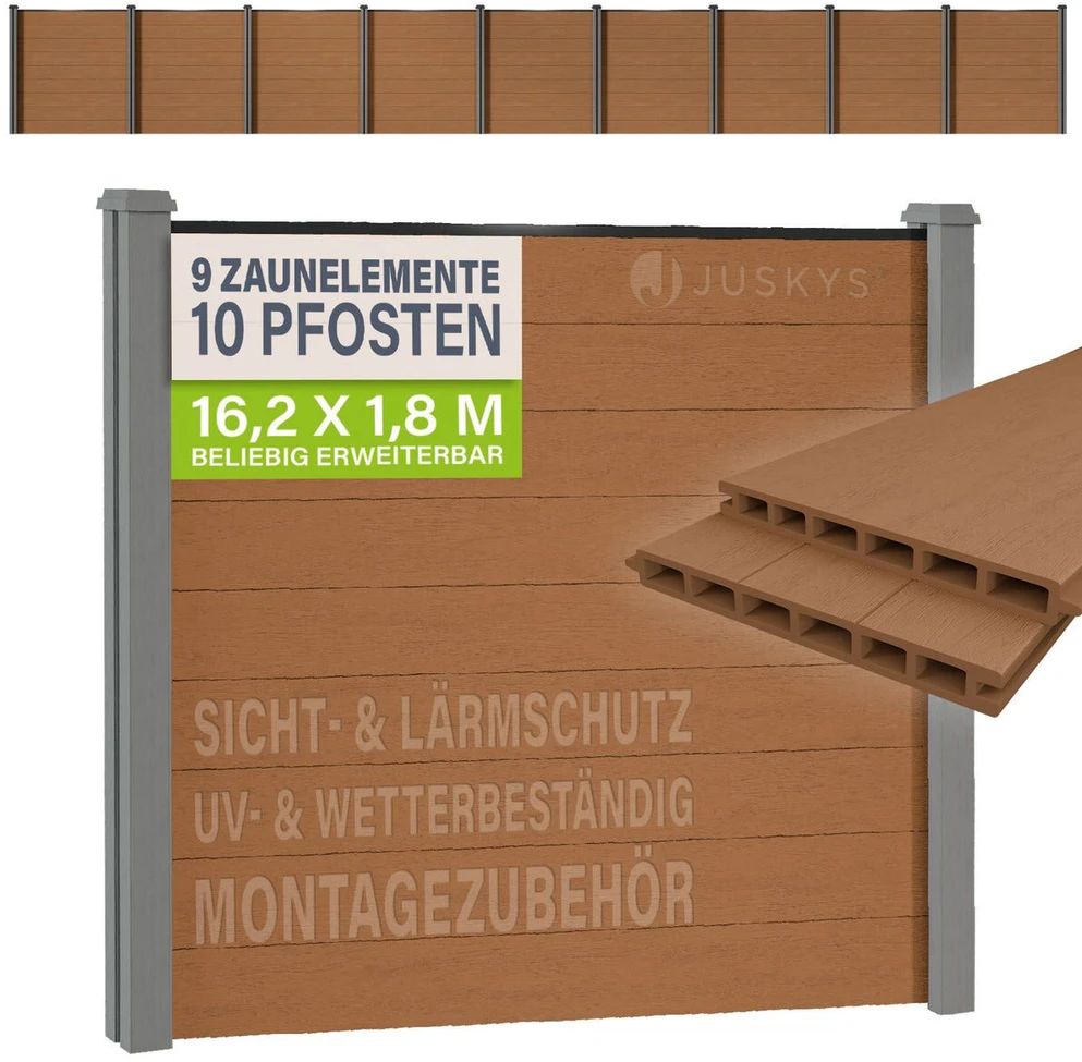 Juskys Privatumo tvora Rinkinys 9 skydai 170x2x180 cm Tikas 10 stulpų