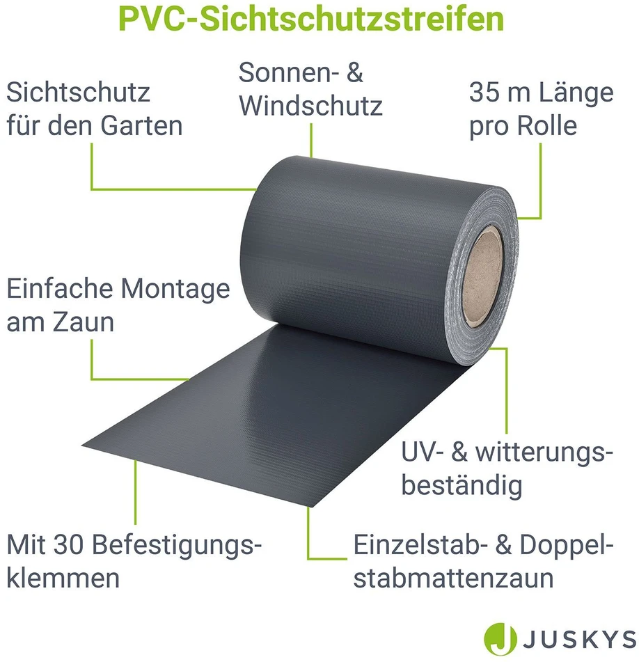 Juskys Privatumo tvoros juosta PVC 35 m 19 cm antracito spalvos
