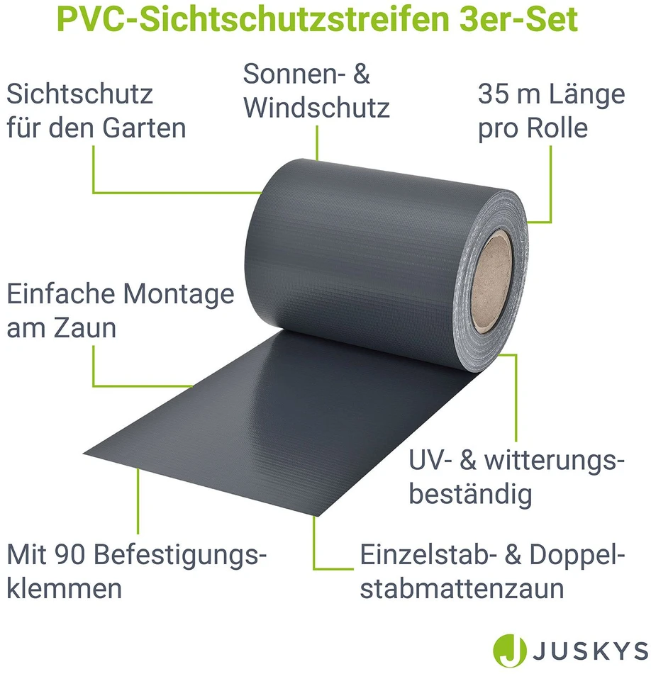 Juskys Privatumo tvoros juostos 3 vnt. 35x0,19 m antracito spalvos