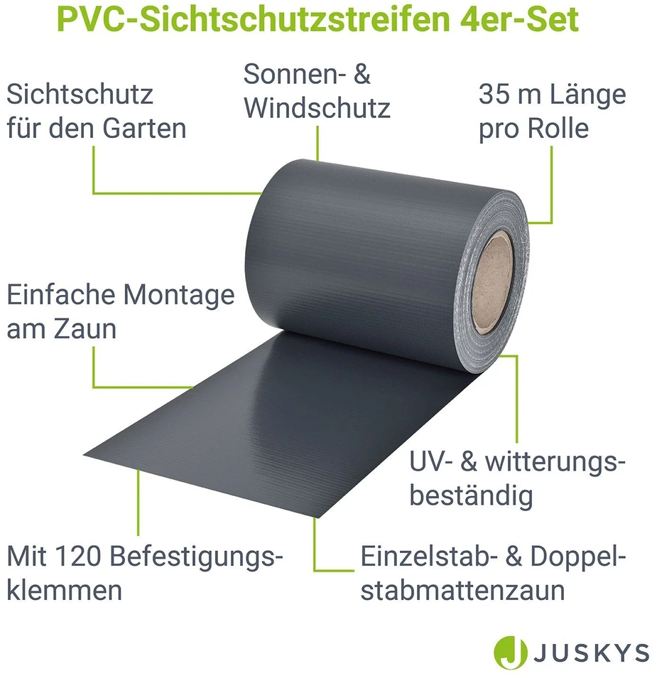 Juskys Privatumo tvoros juostos 4 vnt. 35 m x 19 cm antracito spalvos