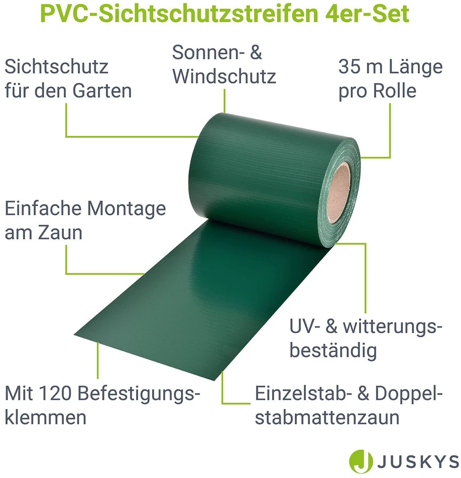 Juskys Privatumo tvoros juostos 4 vnt. 35 m x 19 cm žalia