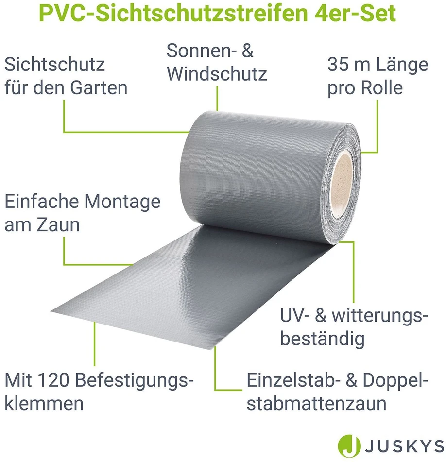 Juskys Privatumo tvoros juostos 4 vnt. 35 m x 19 cm šviesiai pilkos spalvos