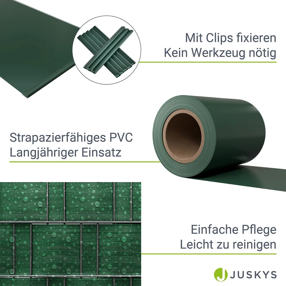 Juskys Privatumo tvoros juostų rinkinys, 2 vnt., 35x0,19 m, žalia PVC