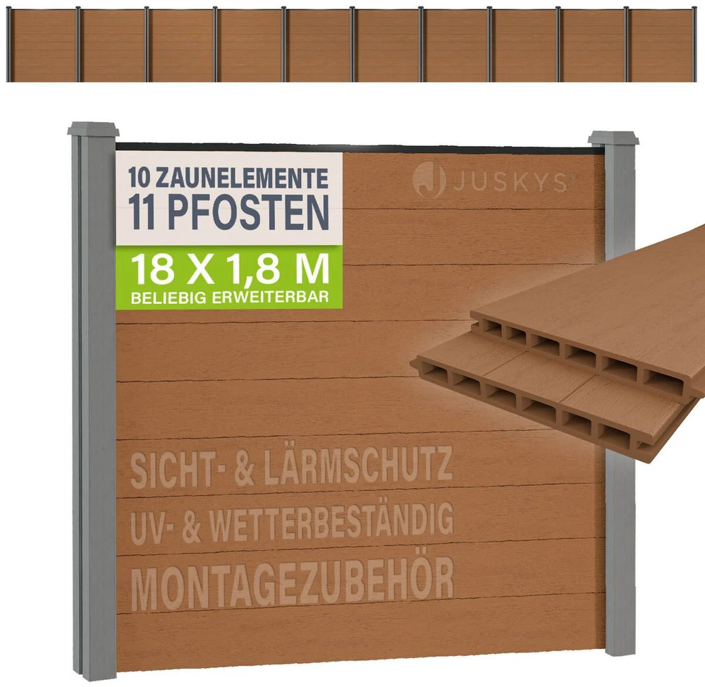 Juskys Privatumo tvoros komplektas 10 panelių 11 stulpų 170x2x180 cm iš tiko medienos