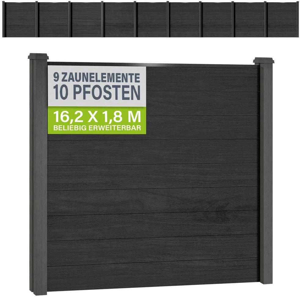 Juskys Privatumo tvoros skydų rinkinys 9 vnt. su 10 stulpų 170x2x180 cm antracito spalvos
