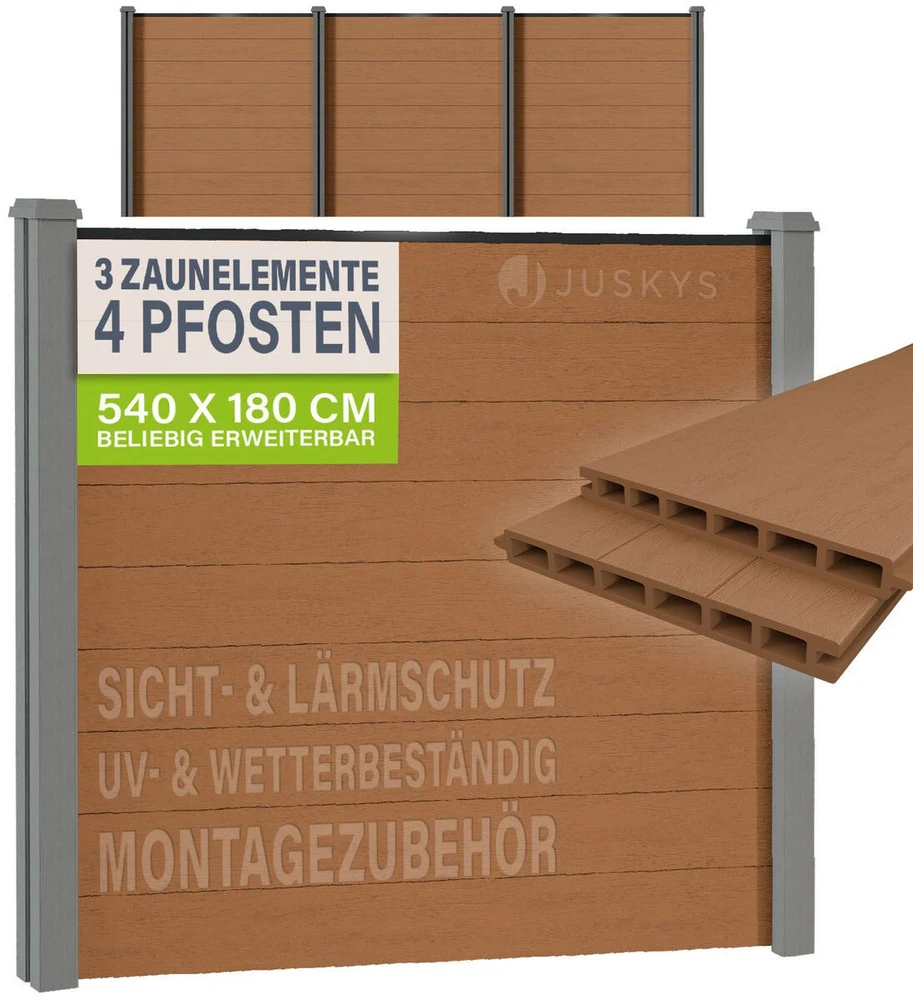 Juskys Privatumo tvoros skydų rinkinys Homestar 3 skydai + 4 stulpai 170x2x180 cm tiksas