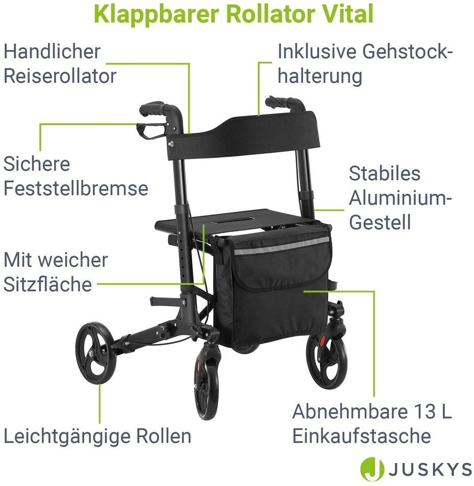 Juskys Rollator Vital 63x68x80-94 cm juodas/pilkas