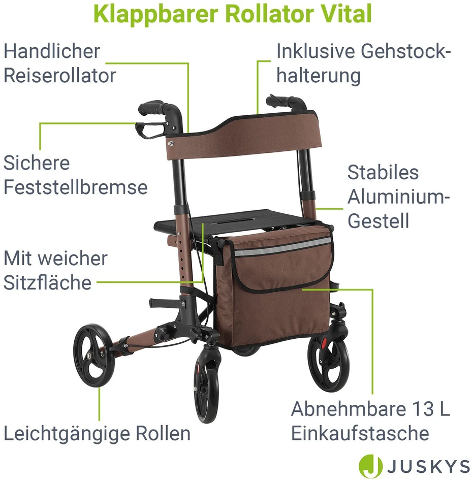 Juskys Rollator Vital 63x68x80-94 cm rudas