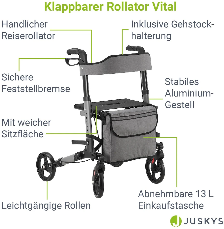 Juskys Rollator Vital 63x68x80-94 cm pilka/juoda