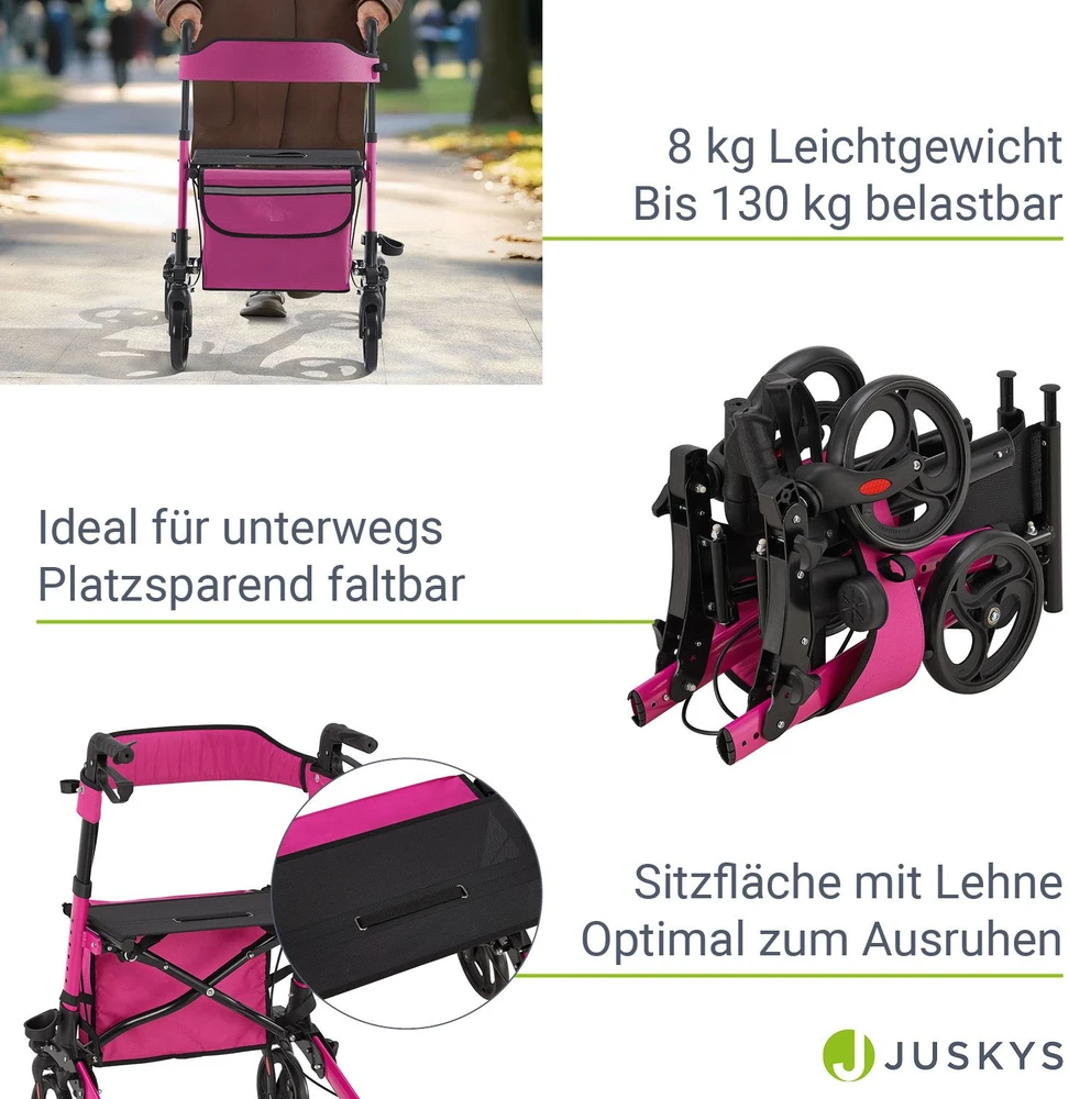 Juskys Sulankstomas vaikštynės Vital su sėdyne ir pirkinių krepšiu violetinės spalvos