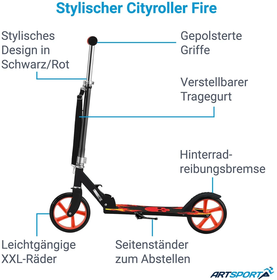 Juskys Paspirtukas Homestar Fire 88 cm juoda/raudona