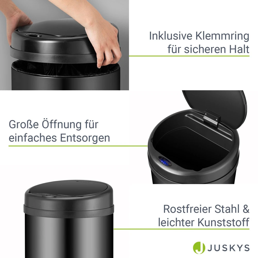 Juskys Apvalus šiukšlių dėžės su jutikliu 30 L Ø31x52 cm juodas