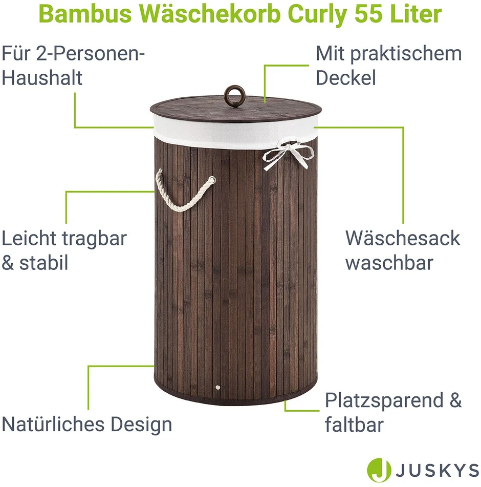 Juskys Skalbinių krepšys Skirtas garbanotiems plaukams-Round Ø35x60 cm rudas