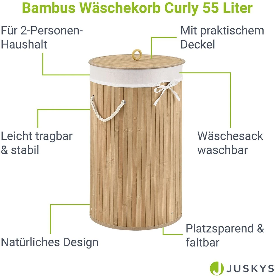 Juskys Skalbinių krepšys Skirtas garbanotiems plaukams-Round Ø35x60 cm natūralus