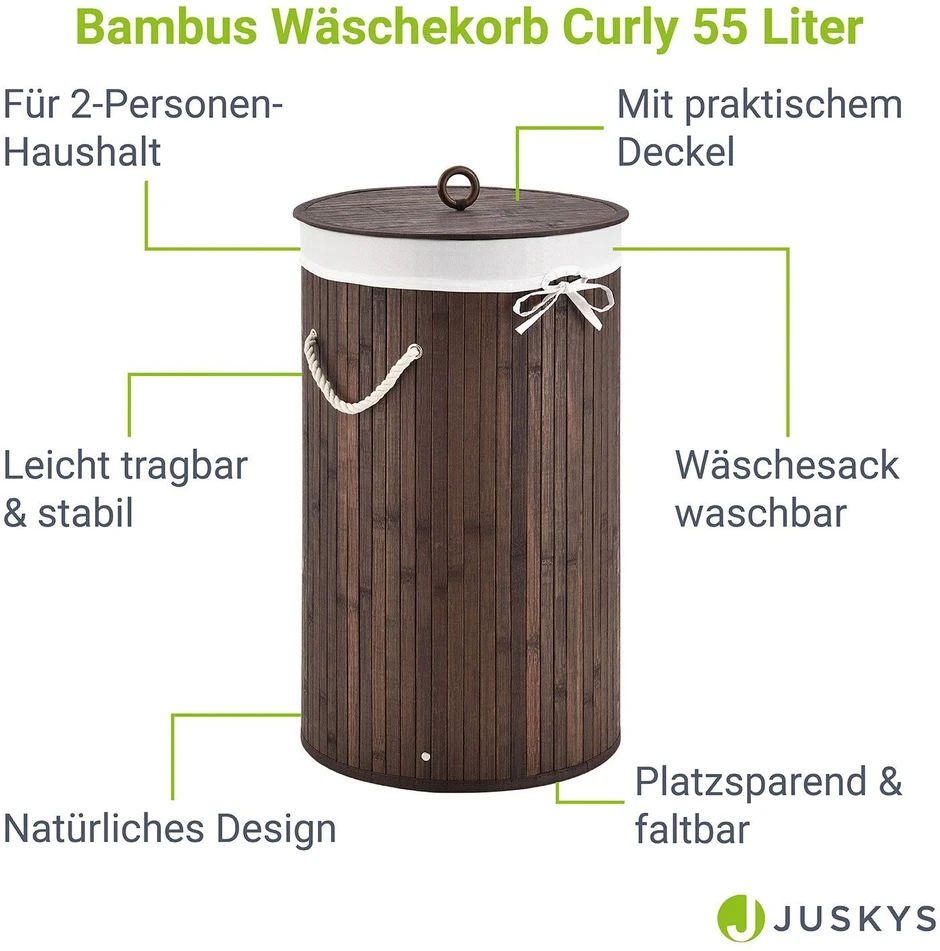 Juskys Skalbinių krepšys Skirtas garbanotiems plaukams-Round Ø35x60 cm rudas