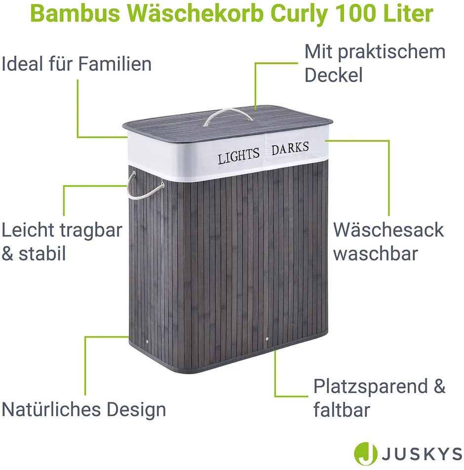 Juskys Skalbinių krepšys Skirtas garbanotiems plaukams 72 L 40x60 cm pilkas
