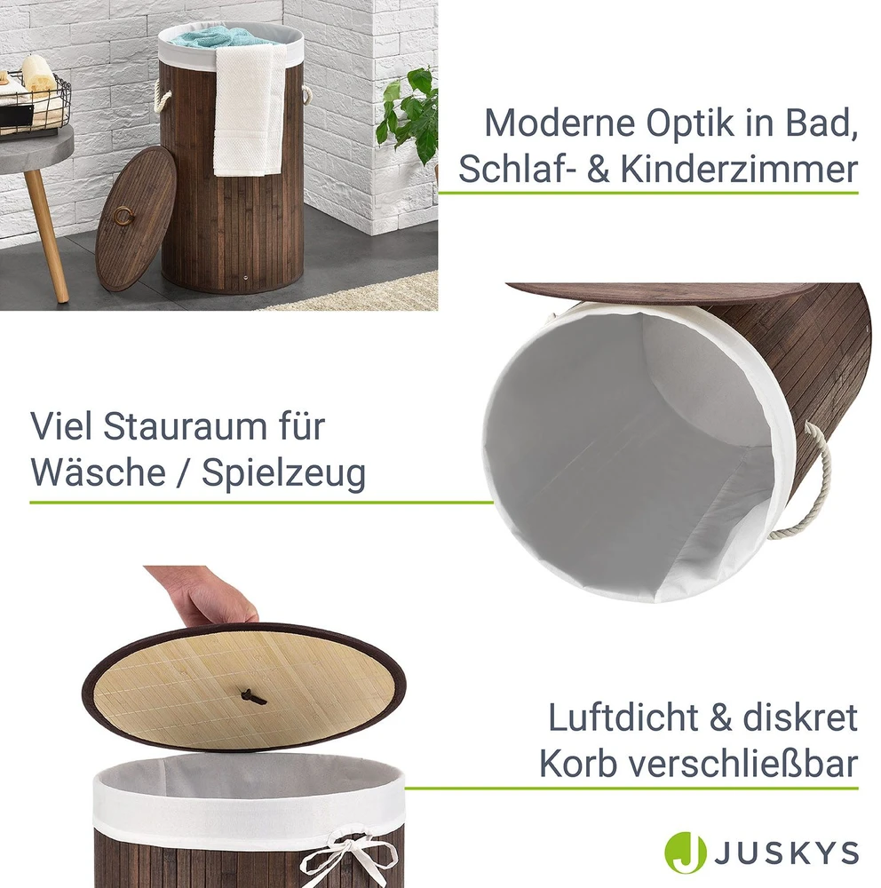 Juskys Skalbinių krepšys Skirtas garbanotiems plaukams-Round Ø35x60 cm rudas