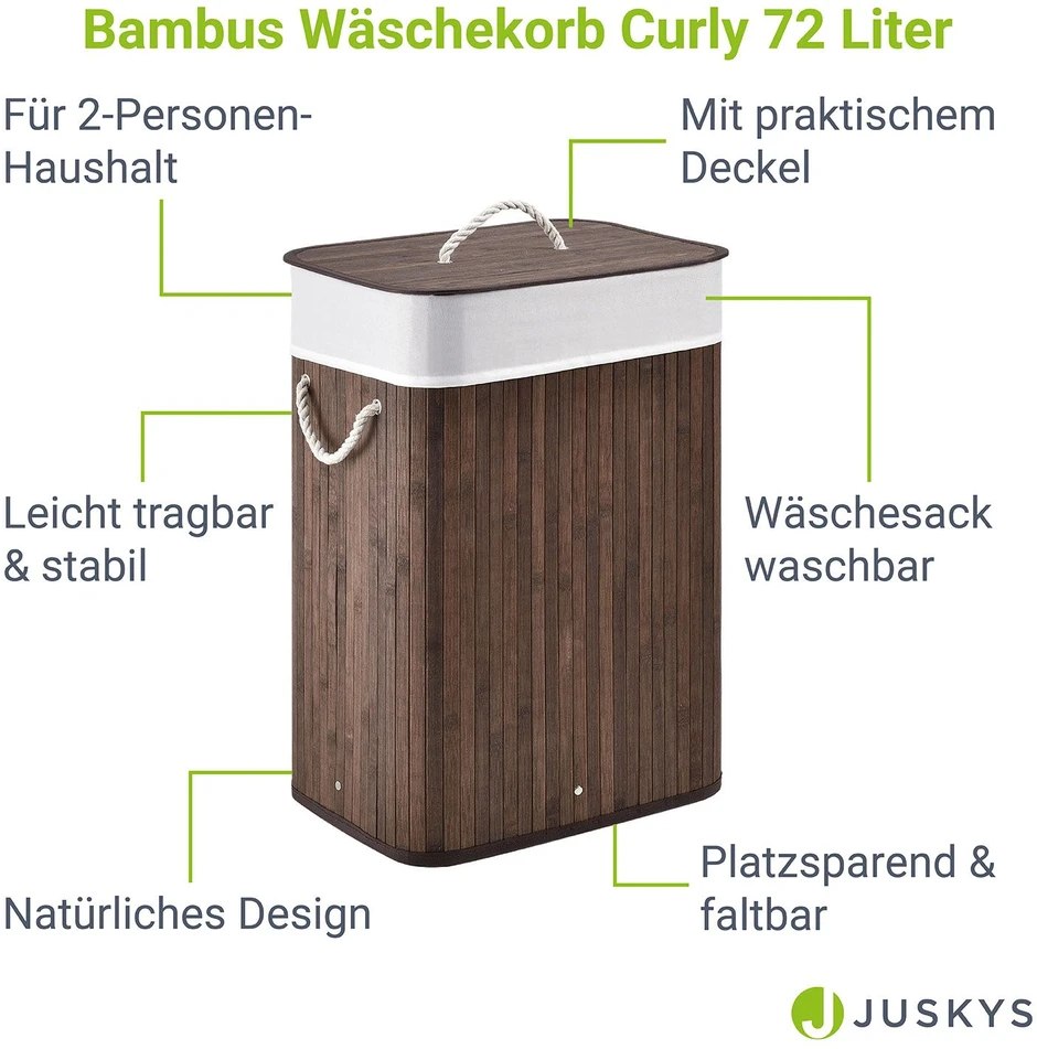 Juskys Skalbinių krepšys Skirtas garbanotiems plaukams 72 L 40x30x60 cm rudas