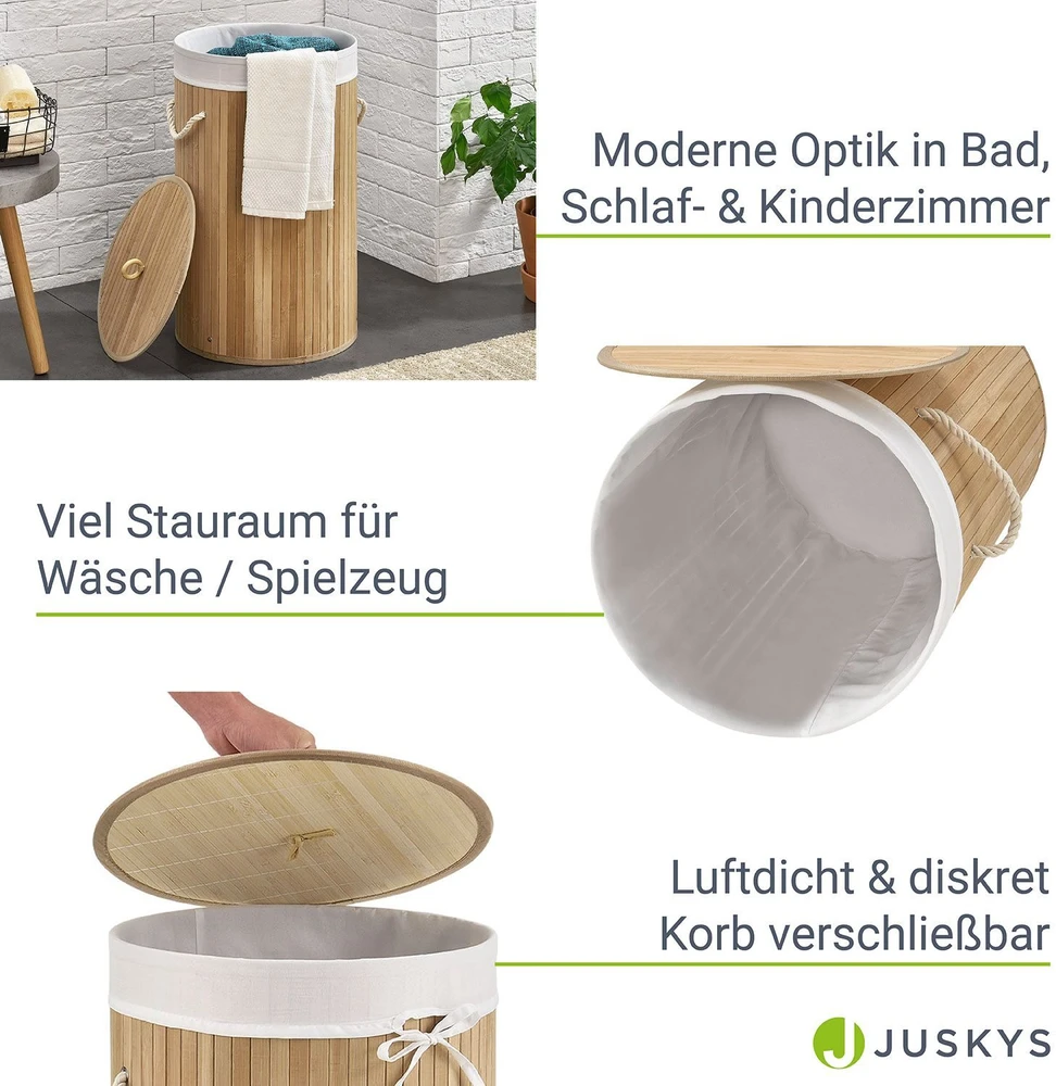 Juskys Skalbinių krepšys Skirtas garbanotiems plaukams-Round Ø35x60 cm natūralus