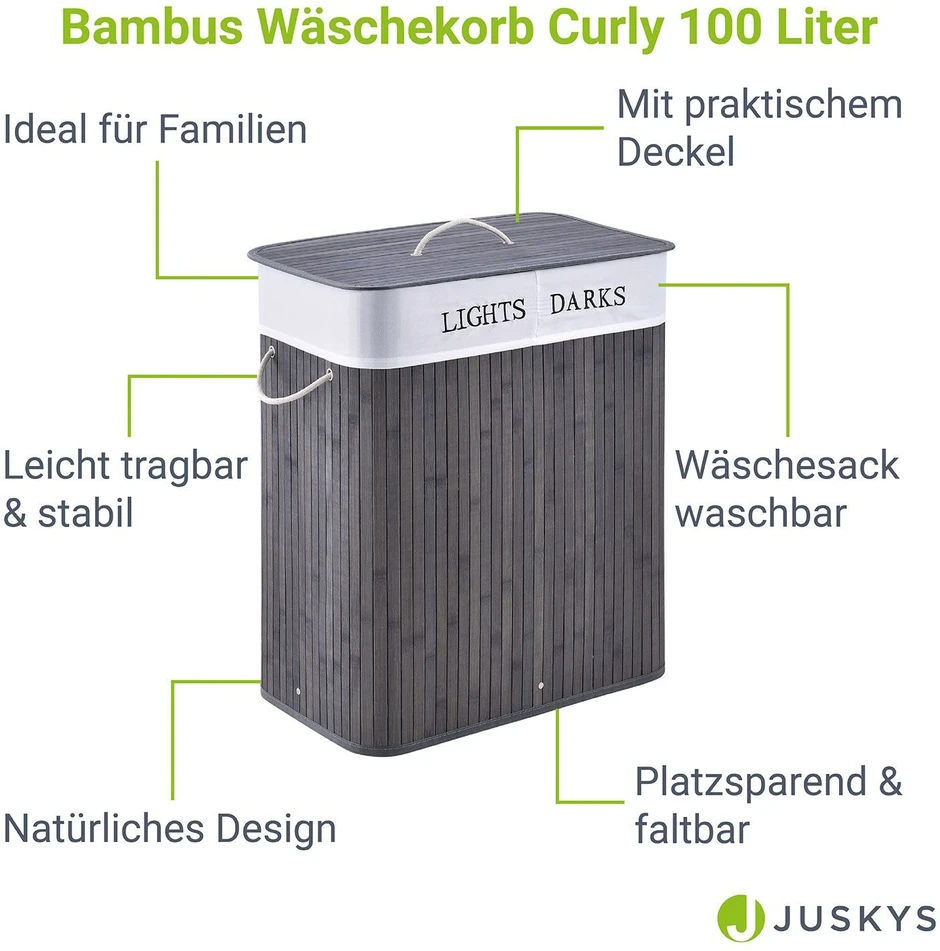 Juskys Skalbinių krepšys Skirtas garbanotiems plaukams 72 L 40x60 cm pilkas