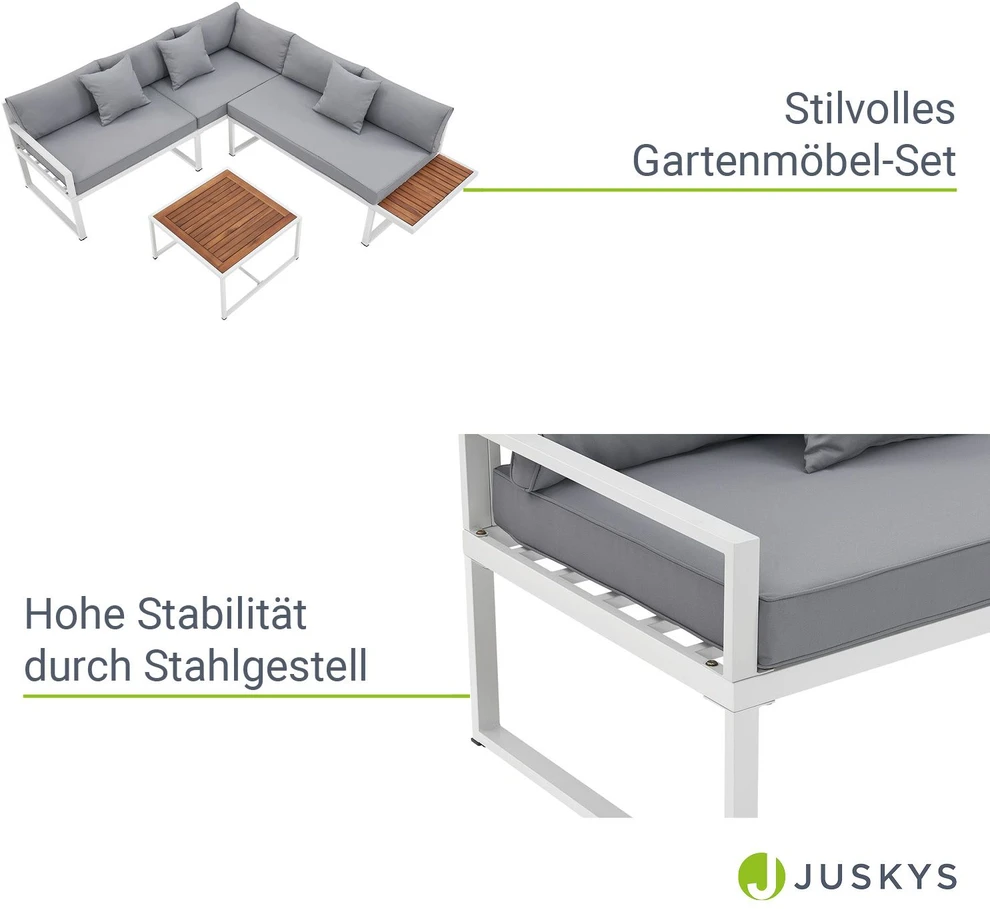 Lauko baldų komplektas Juskys Sodo poilsio komplektas St. Tropez baltas/šviesiai pilkas 4 asmenims