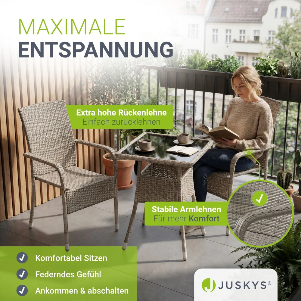 Juskys Sodo kėdės Yoro 8 vnt. 90x60x56 cm pilkai margos
