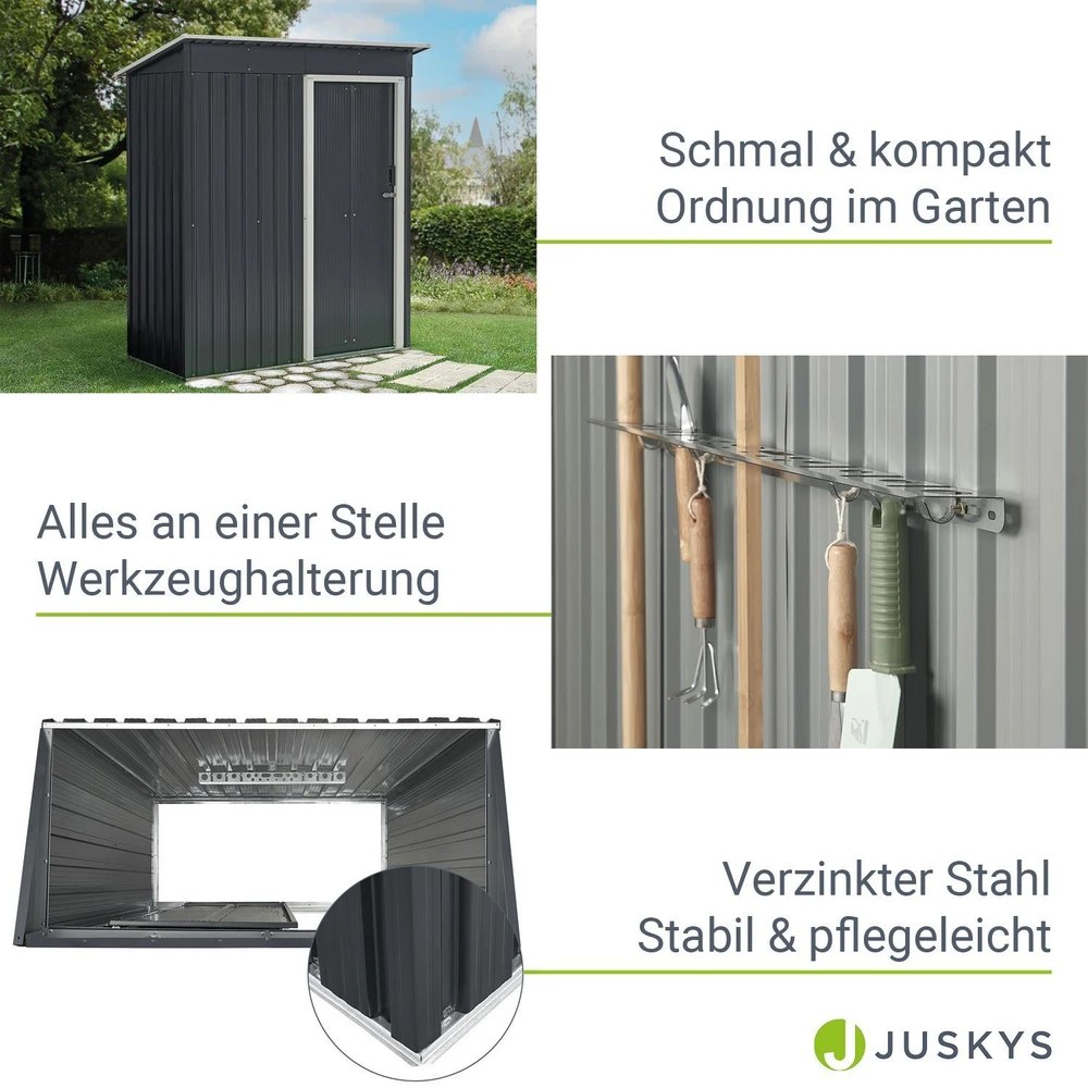 Juskys Sodo namelis S su šlaitiniu stogu 164x88x182 cm antracito spalvos