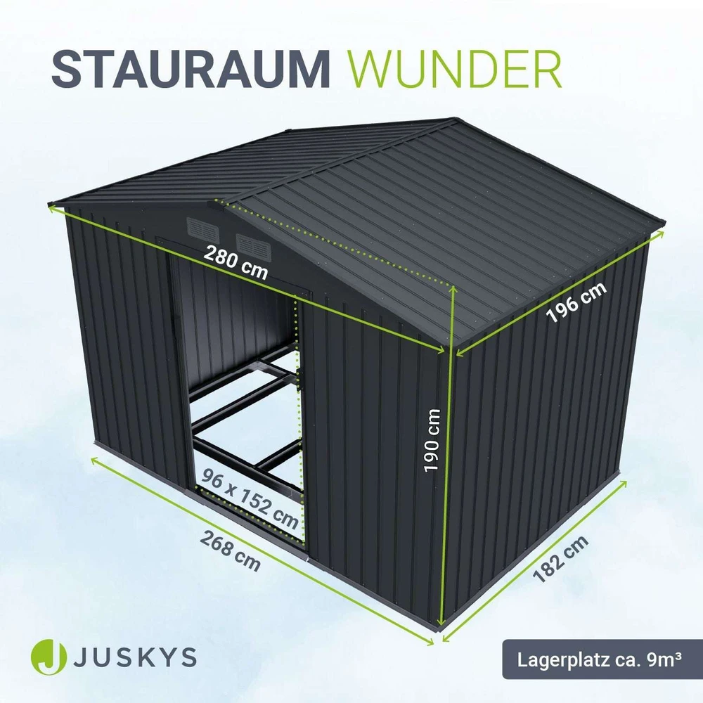 Juskys Sodo namelis XL su dvišlaičiu stogu 164x88x182 cm tamsiai pilkas