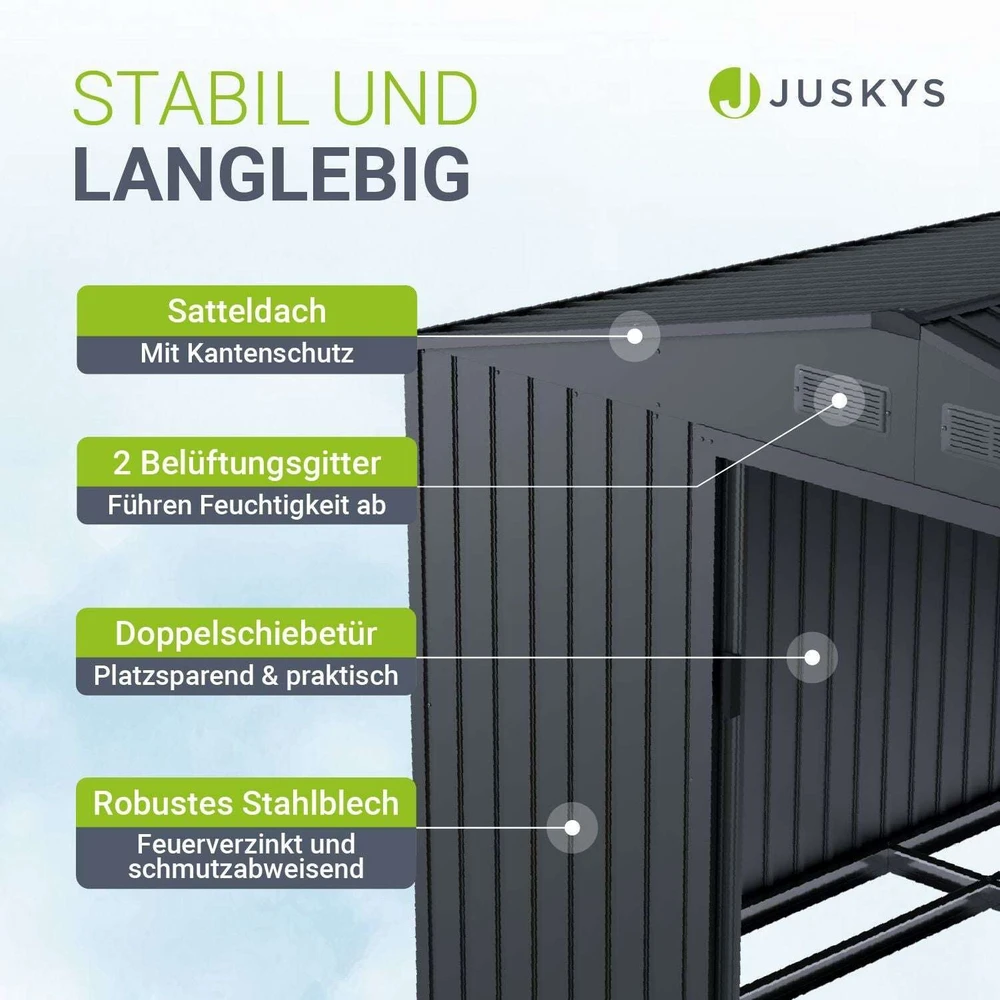 Juskys Sodo namelis XL su dvišlaičiu stogu 164x88x182 cm tamsiai pilkas