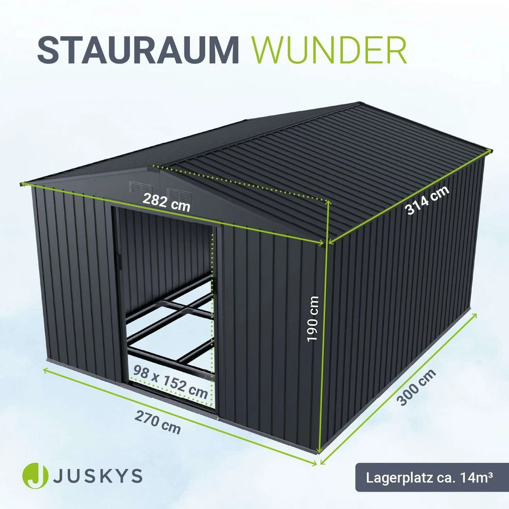 Juskys Sodo namelis XXL su dvišlaičiu stogu 164x88x182 cm tamsiai pilkas