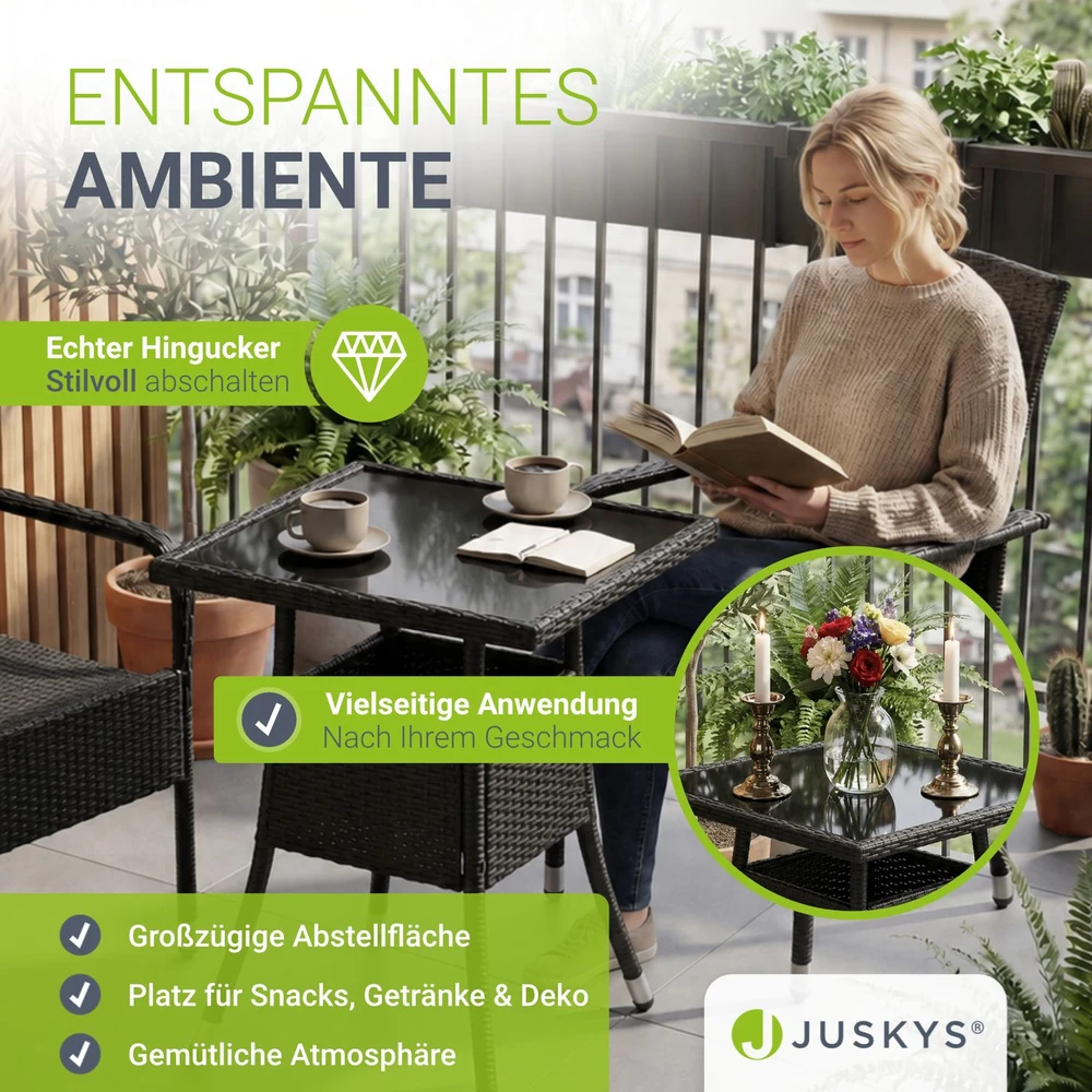 Juskys Sodo stalas Yoro 60x60x73 cm juodas