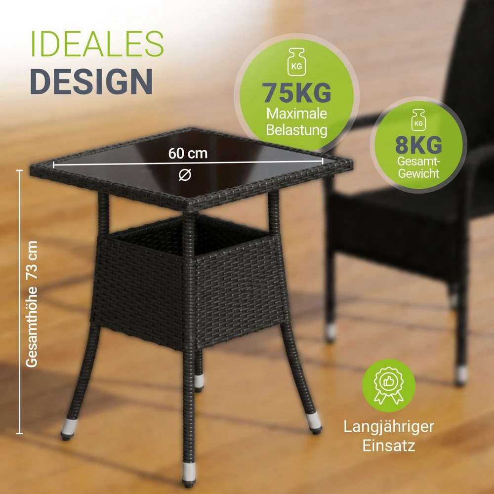 Juskys Sodo stalas Yoro 60x60x73 cm juodas