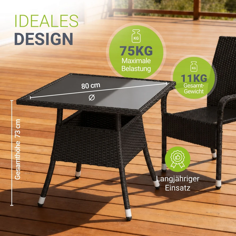 Juskys Sodo stalas Yoro 80x80 cm juodas