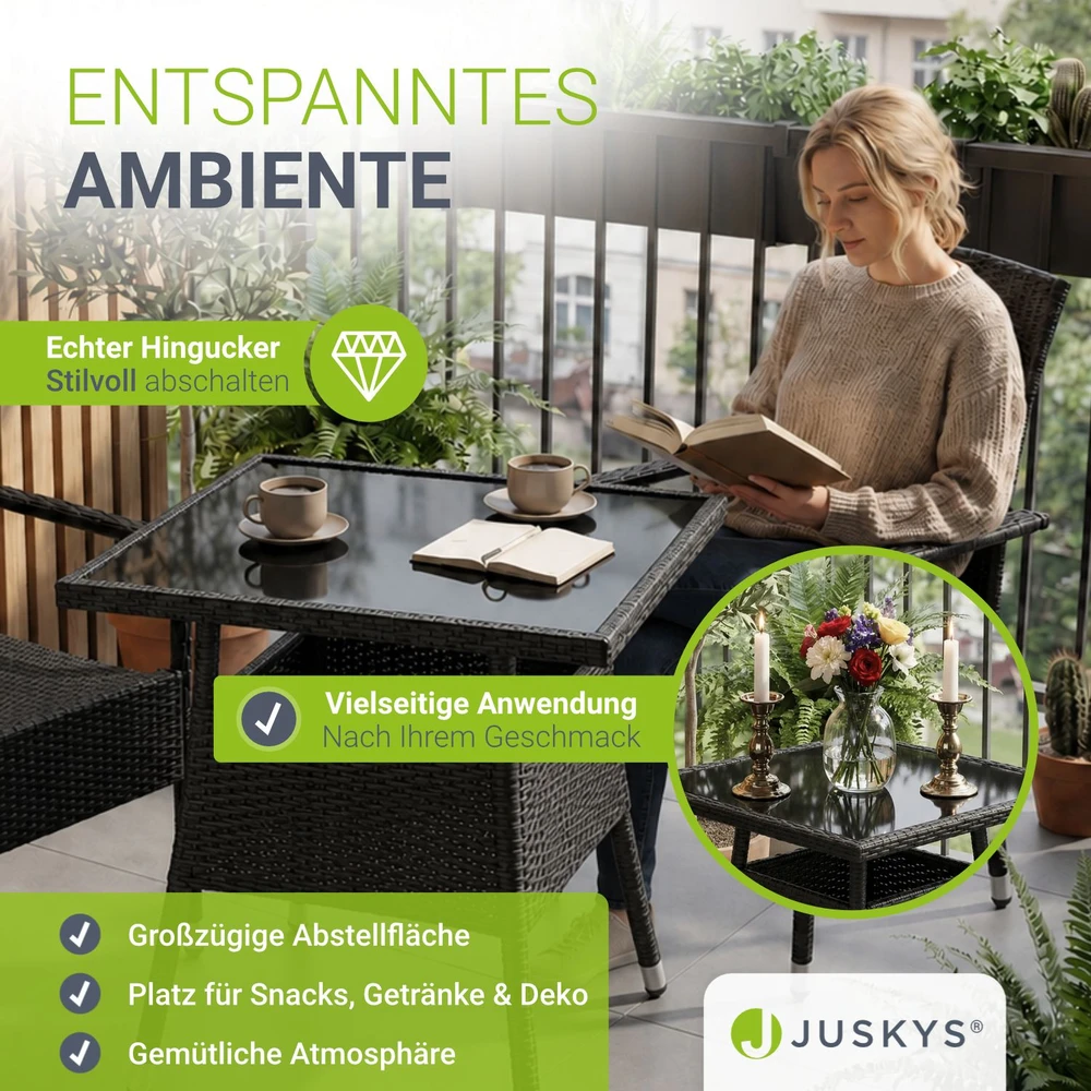 Juskys Sodo stalas Yoro 80x80 cm juodas