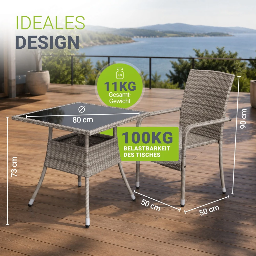 Juskys Sodo stalas Yoro 80x80 cm pilkas