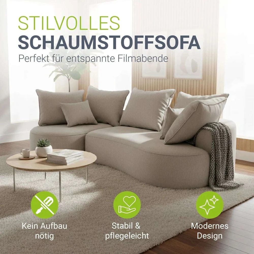 Juskys Sofa Tirano 300x83x155 cm smėlio spalvos veliūrinė su pufu kairėje