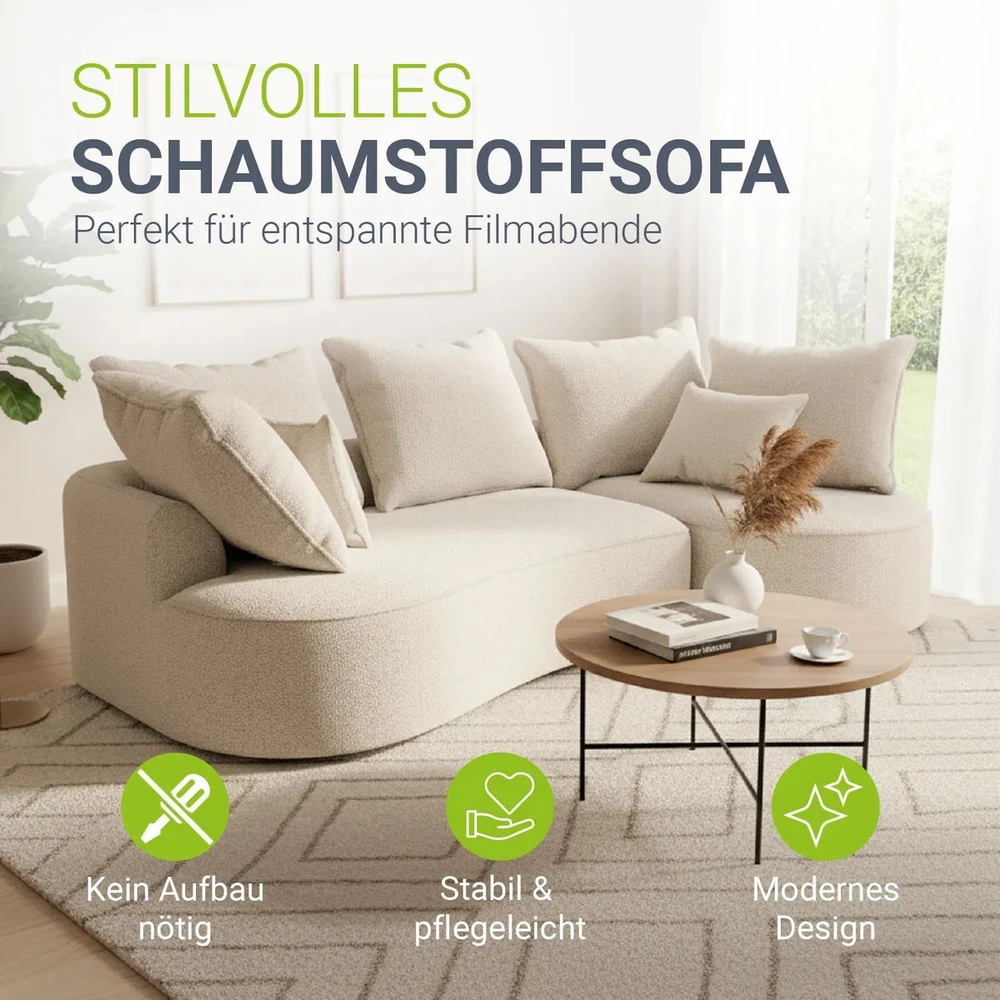 Juskys Sofa Tirano su dešine pufu 250x56x155 cm kreminė