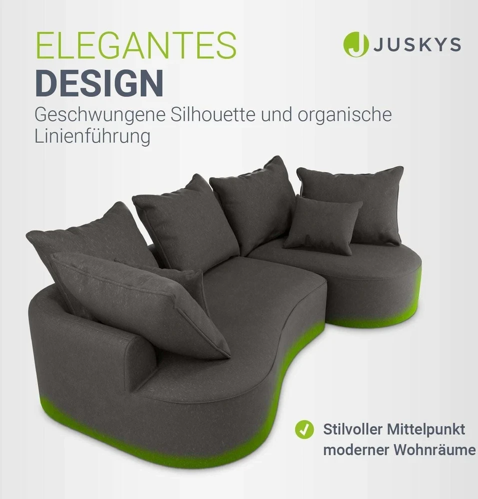Juskys Sofa Tirano su dešine pufu 300x83x155 cm tamsiai pilkas veliūras