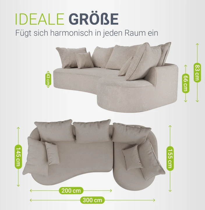 Juskys Sofa Tirano su dešine pufu, veliūras, smėlio spalva
