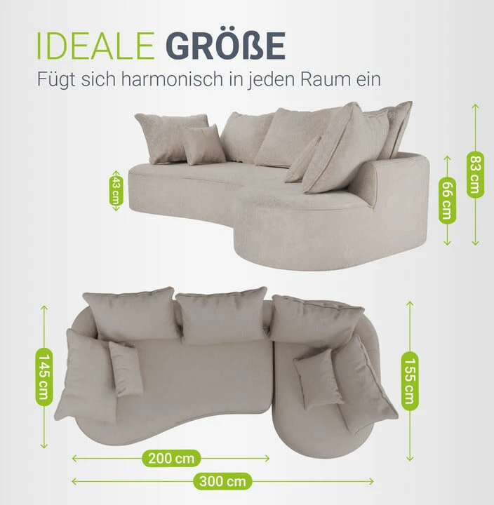 Juskys Sofa Tirano su dešine pufu, veliūras, smėlio spalva