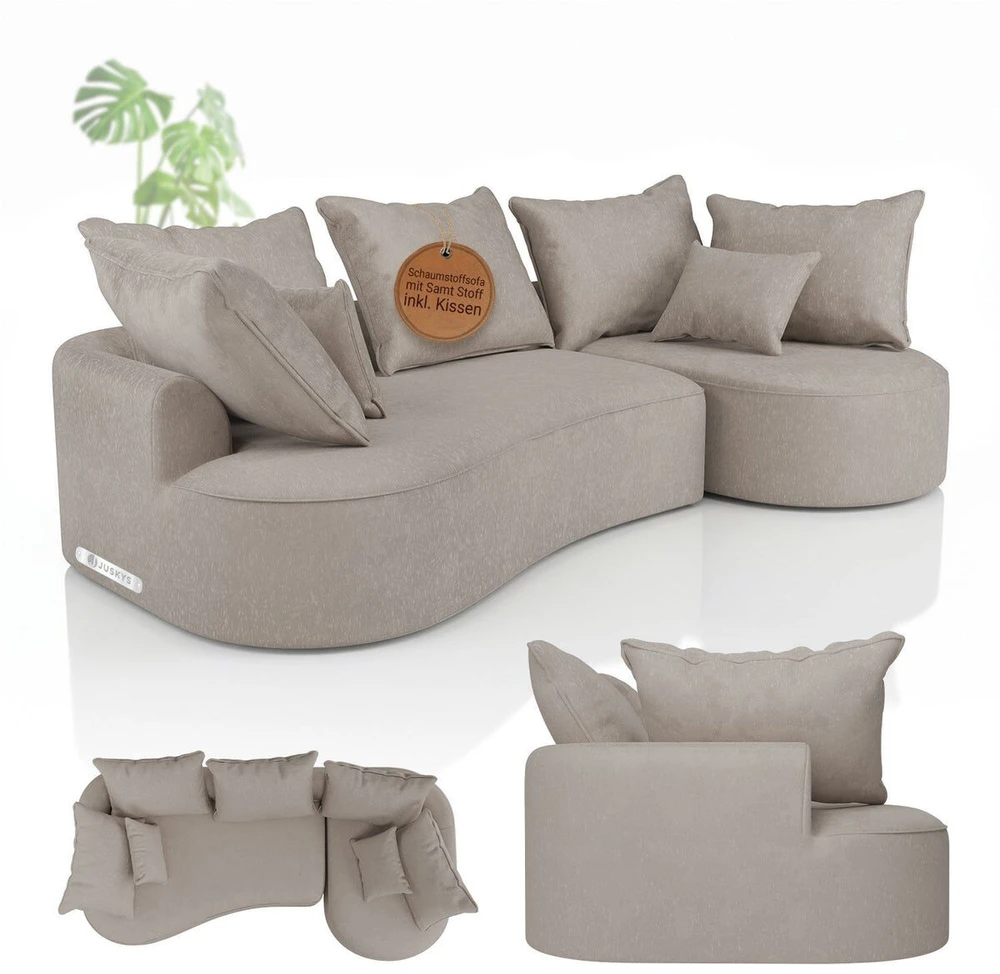 Juskys Sofa Tirano su dešine pufu, veliūras, smėlio spalva