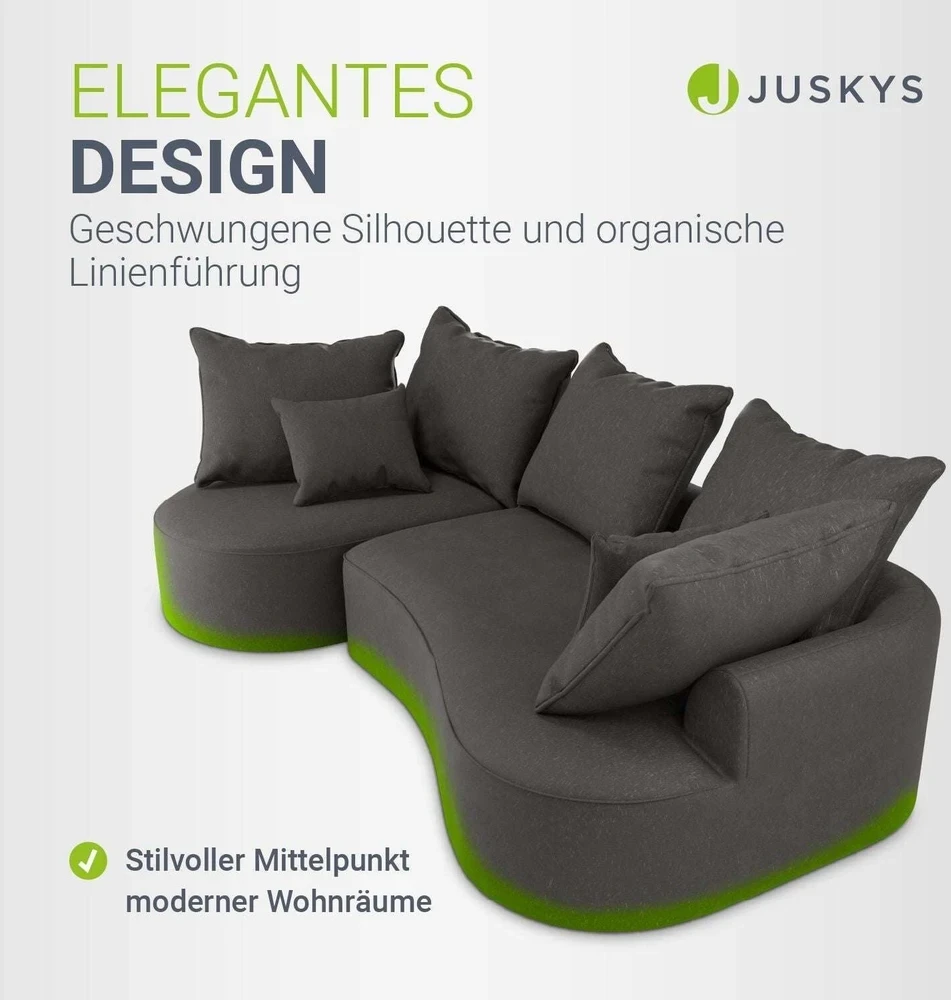 Juskys Sofa Tirano su kairiuoju pufu 300x83x155 cm tamsiai pilkas veliūras