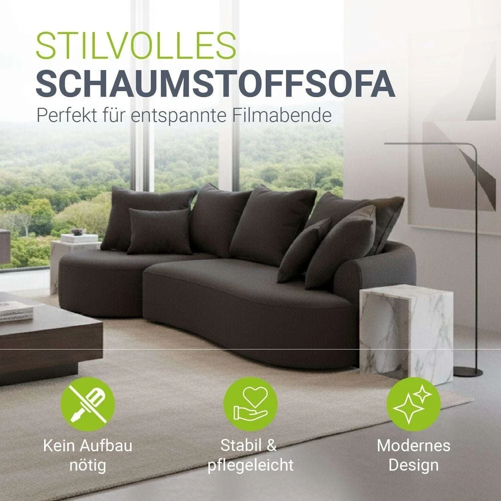 Juskys Sofa Tirano su kairiuoju pufu 300x83x155 cm tamsiai pilkas veliūras