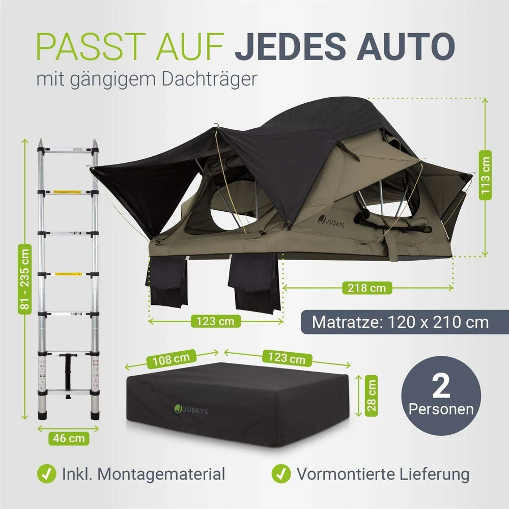 Juskys Stogo palapinė Lago 120x210 cm juoda/khaki