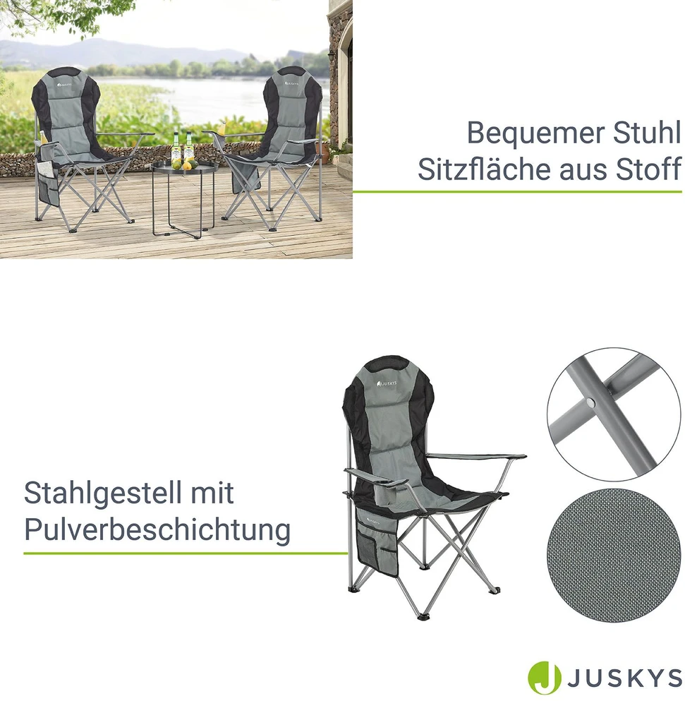 Juskys Stovyklavimo kėdė Lido su butelių laikikliu ir nešiojimo krepšiu 62x62x102 cm pilka